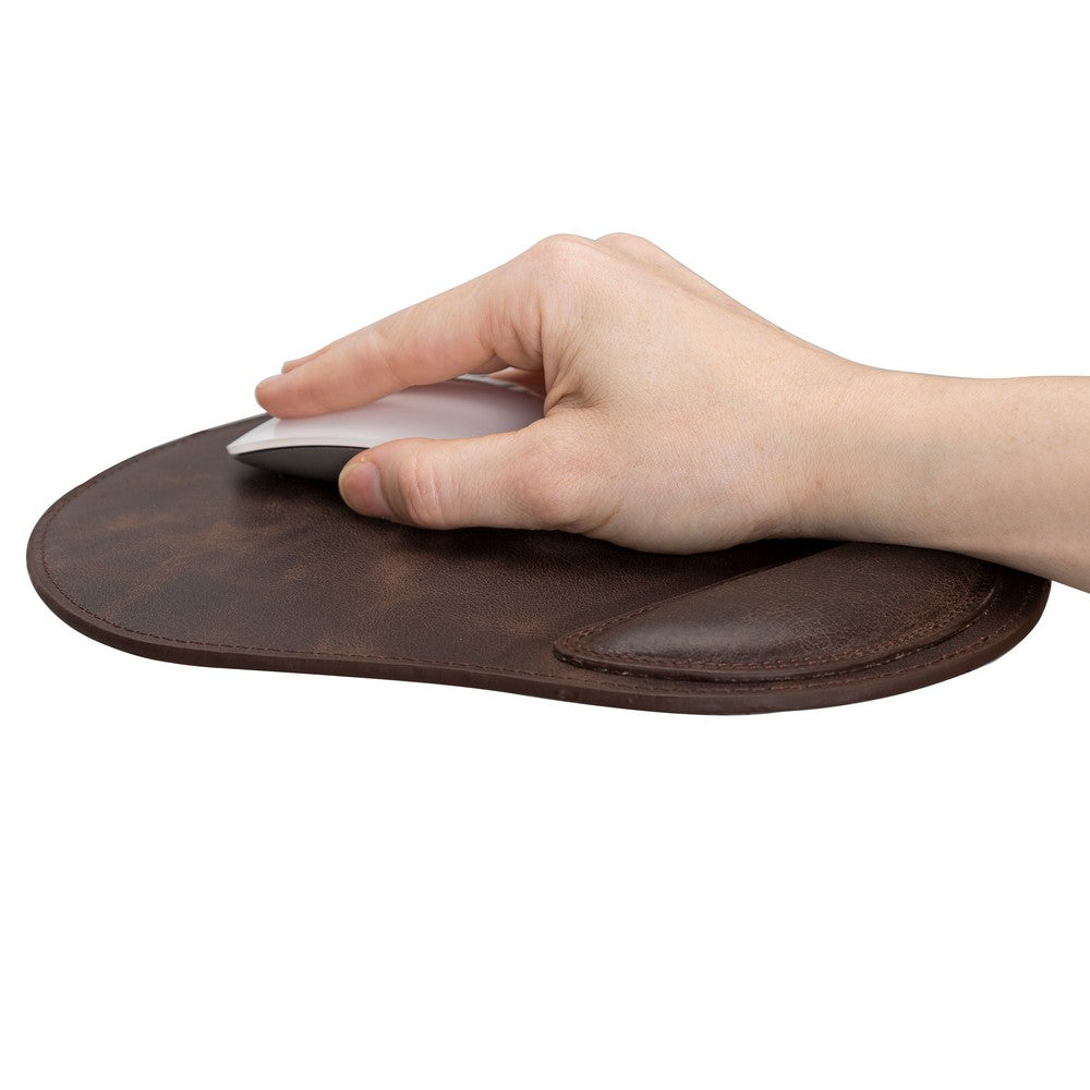 Genuine Leather Mouse Pad with Ergonomic Wrist Rest - Brown