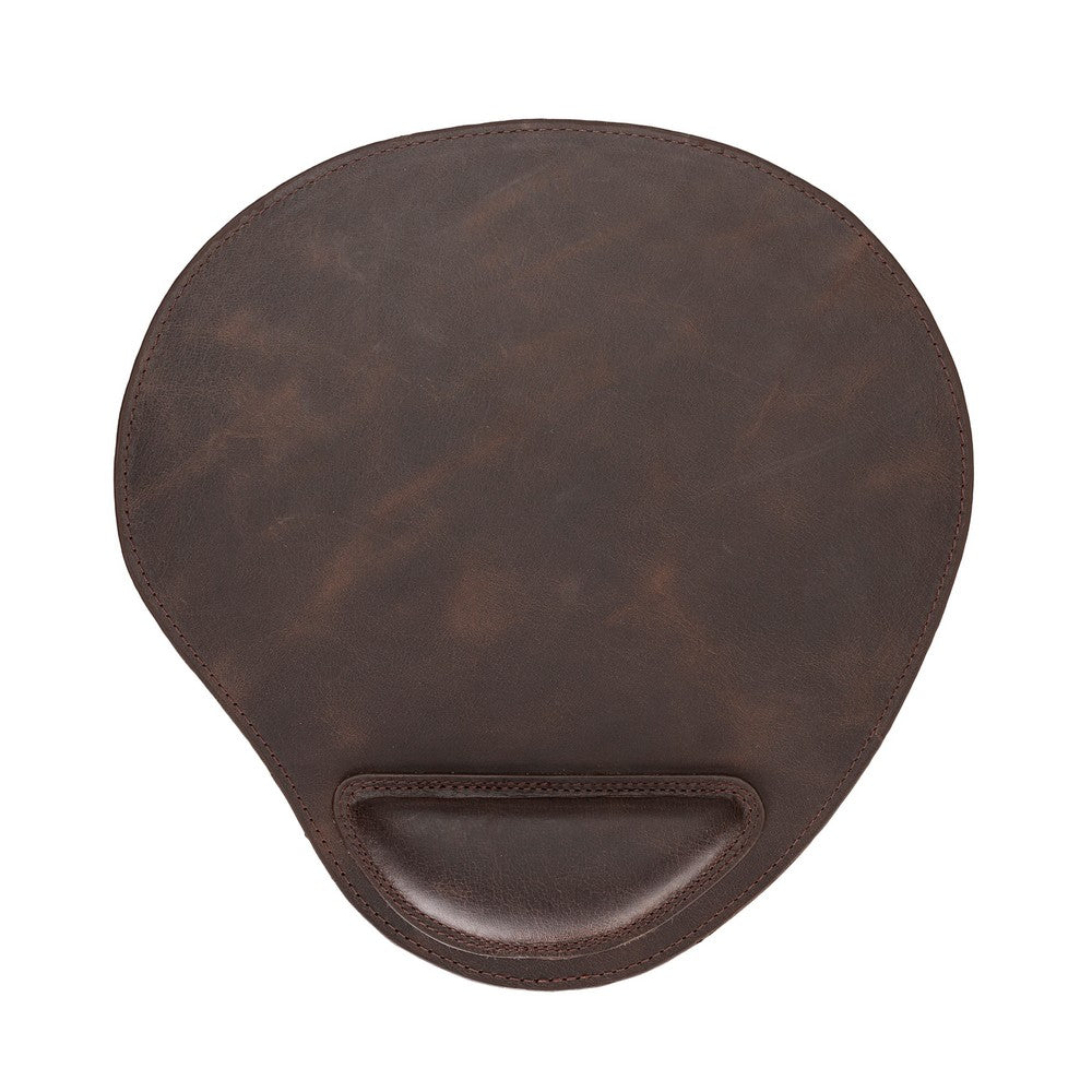 Genuine Leather Mouse Pad with Ergonomic Wrist Rest - Brown