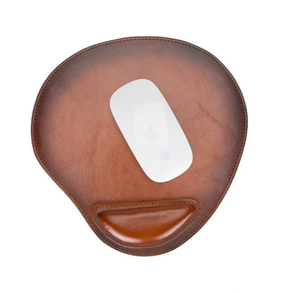 Genuine Leather Mouse Pad with Ergonomic Wrist Rest - Tan