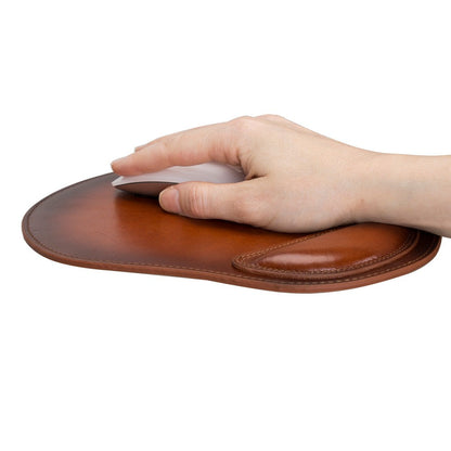 Genuine Leather Mouse Pad with Ergonomic Wrist Rest - Tan