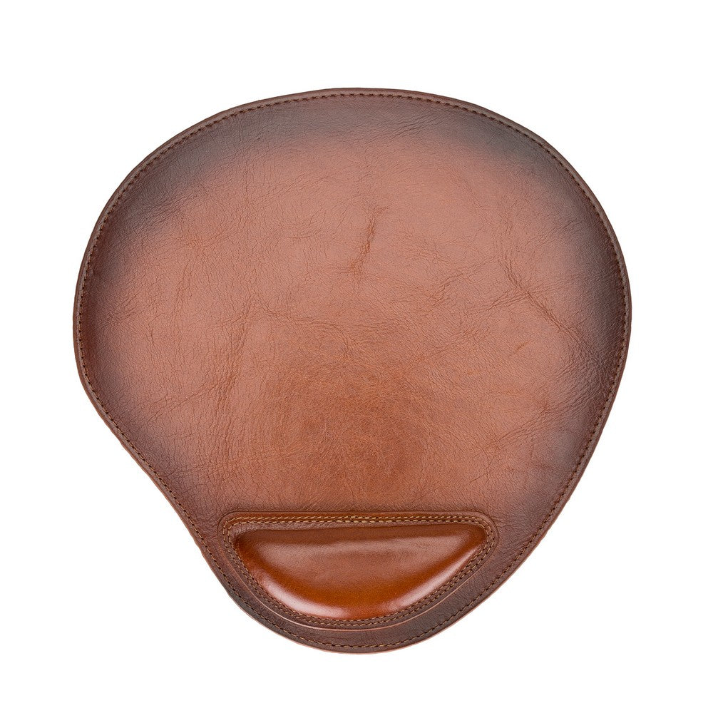 Genuine Leather Mouse Pad with Ergonomic Wrist Rest - Tan