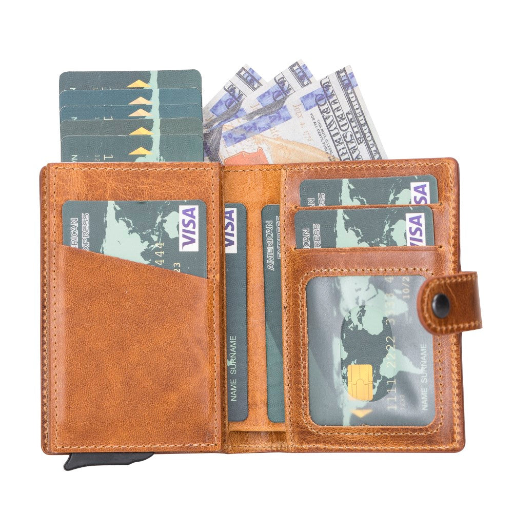 Pinario | Unisex RFID Blocking AirTag Wallet | Pop-Up Card Holder | Bifold Wallet | Tan Leather