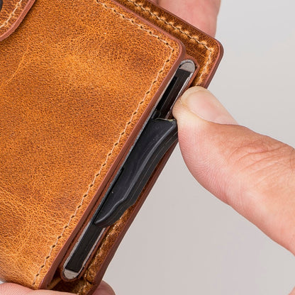 Pinario | Unisex RFID Blocking AirTag Wallet | Pop-Up Card Holder | Bifold Wallet | Tan Leather