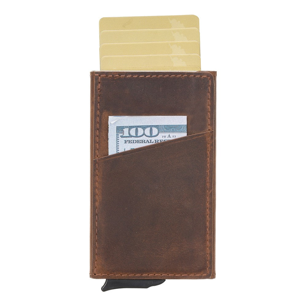 Pinario | RFID Blocking Pop-Up Card Holder | Brown | Leather