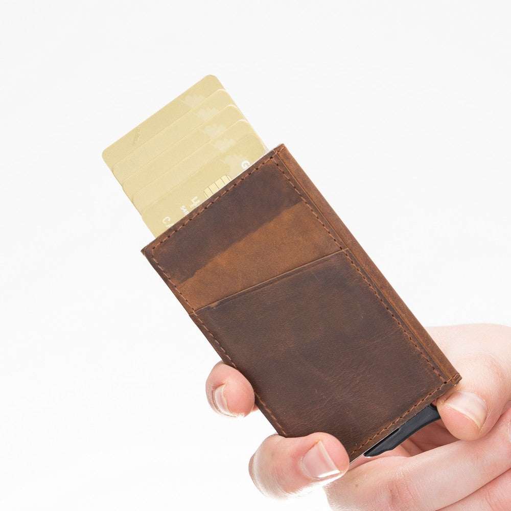 Pinario | RFID Blocking Pop-Up Card Holder | Brown | Leather