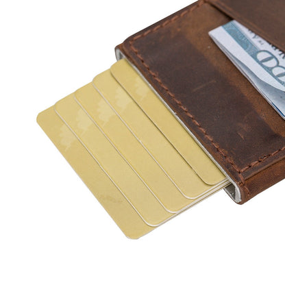 Pinario | RFID Blocking Pop-Up Card Holder | Brown | Leather