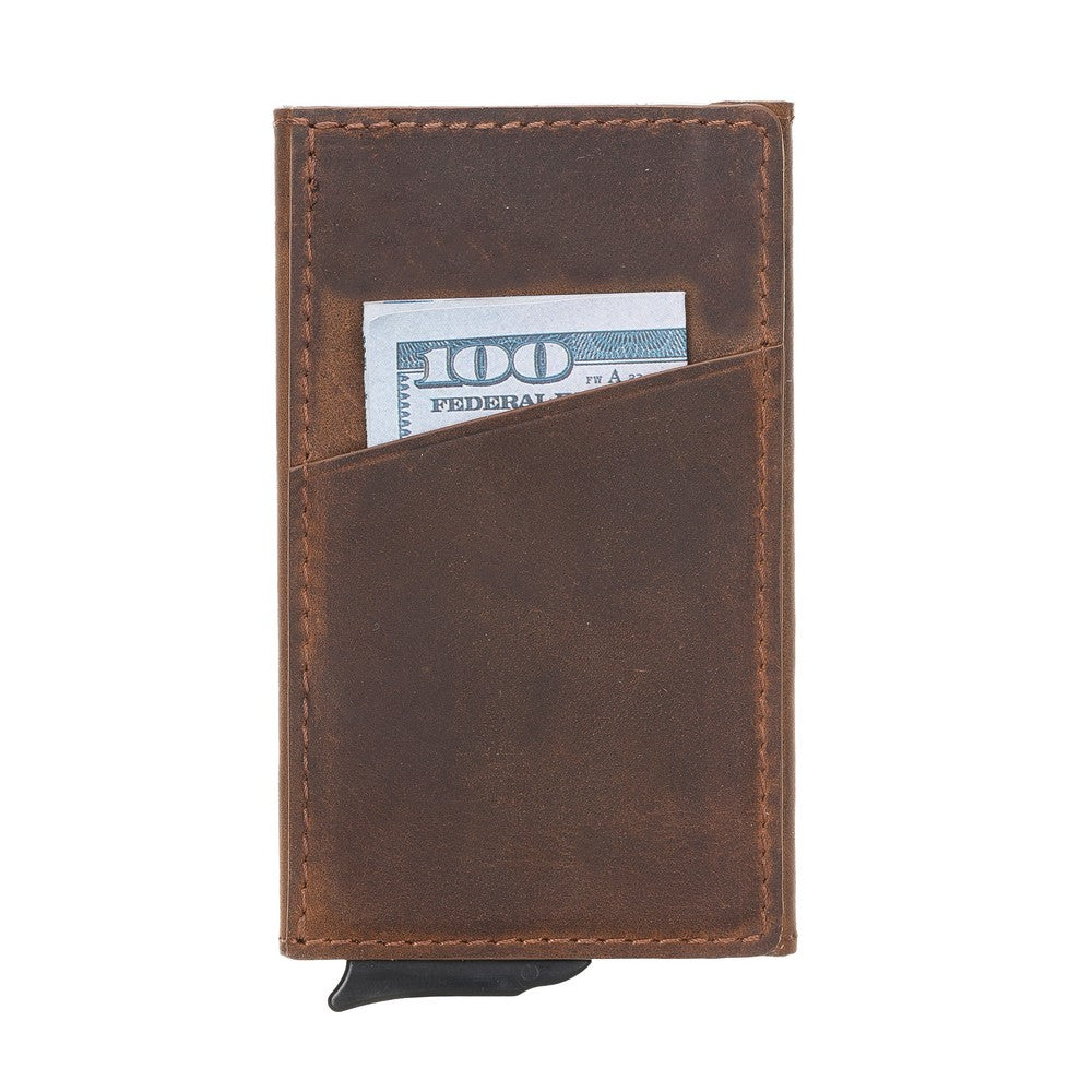 Pinario | RFID Blocking Pop-Up Card Holder | Brown | Leather