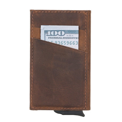 Pinario | RFID Blocking Pop-Up Card Holder | Brown | Leather