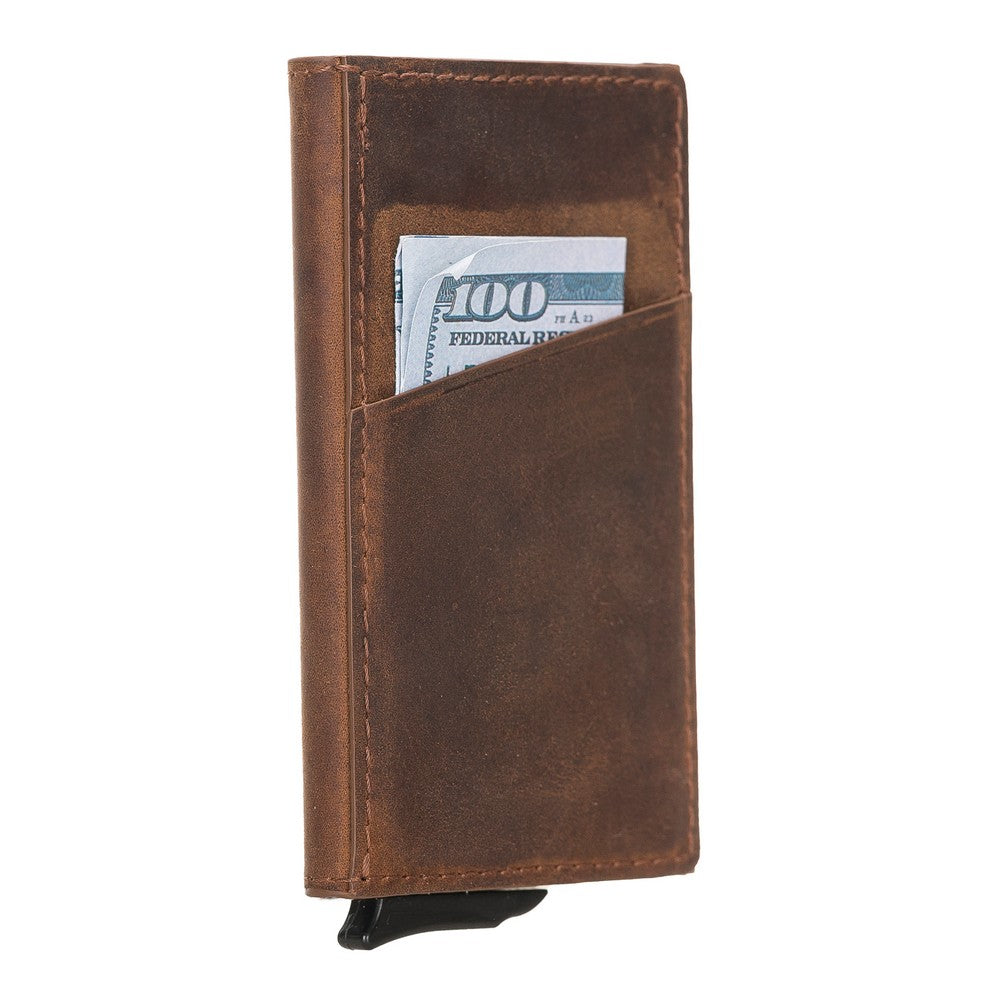 Pinario | RFID Blocking Pop-Up Card Holder | Brown | Leather