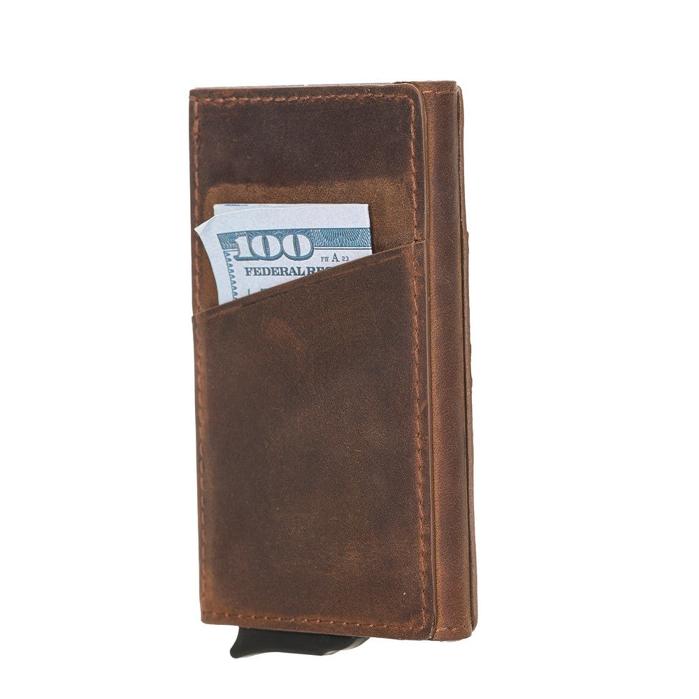 Pinario | RFID Blocking Pop-Up Card Holder | Brown | Leather