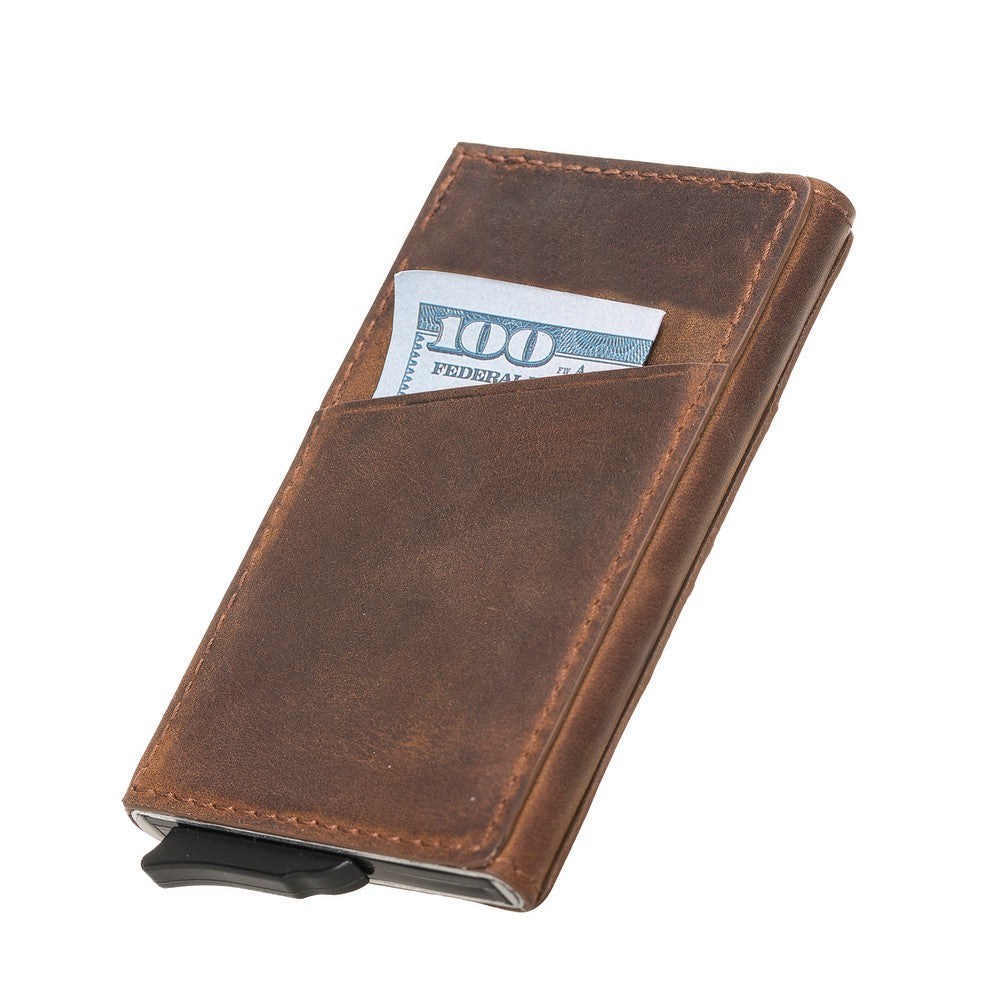 Pinario | RFID Blocking Pop-Up Card Holder | Brown | Leather