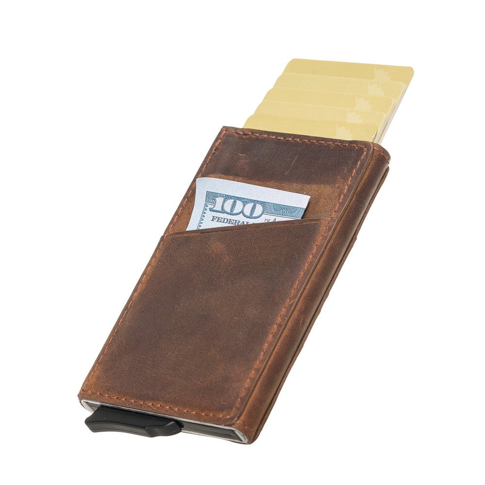 Pinario | RFID Blocking Pop-Up Card Holder | Brown | Leather