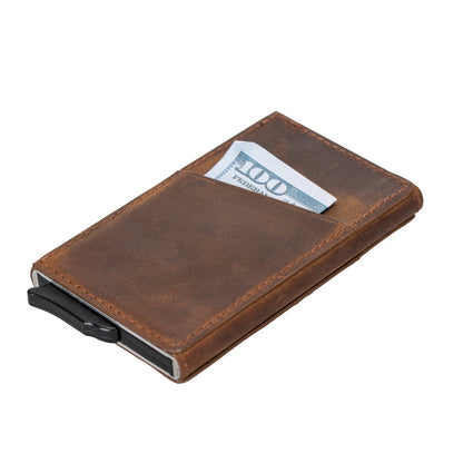 Pinario | RFID Blocking Pop-Up Card Holder | Brown | Leather