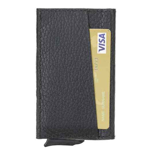 Pinario | Men's RFID Blocking Pop-Up Leather Card Holder | Black