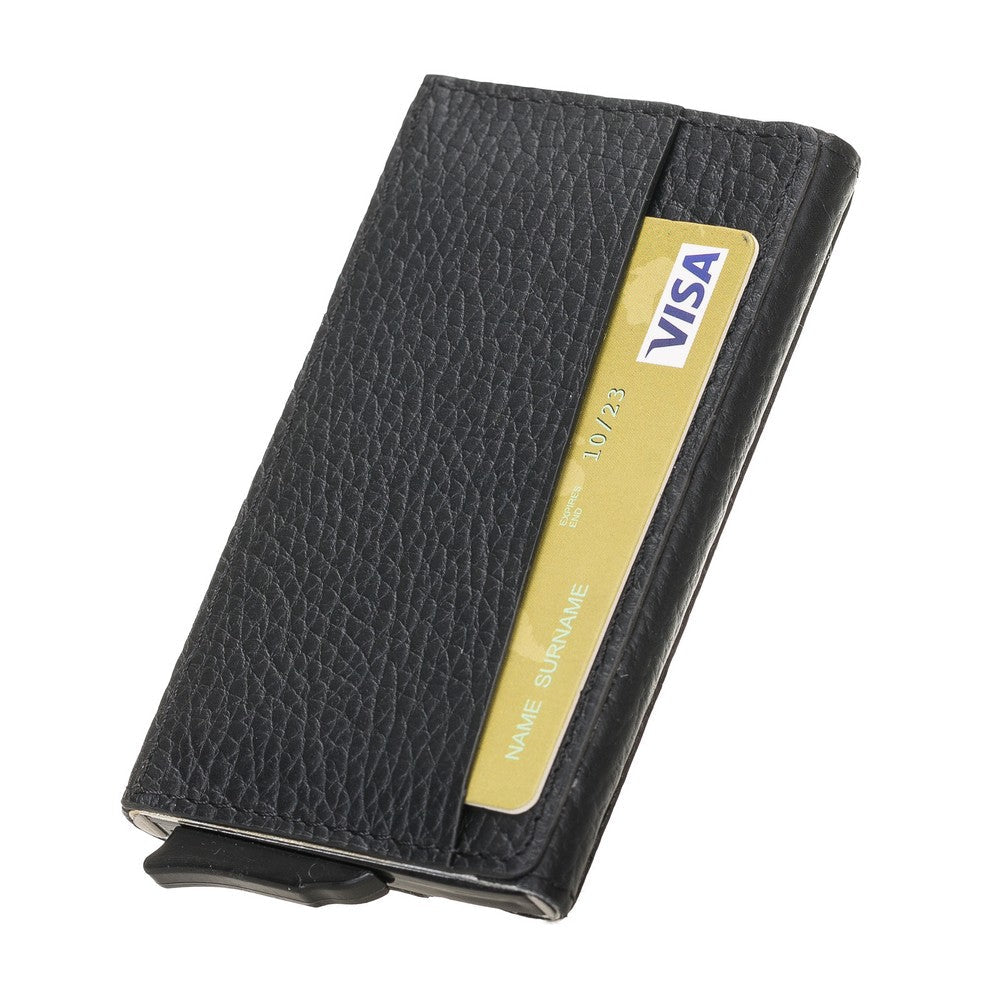 Pinario | Men's RFID Blocking Pop-Up Leather Card Holder | Black