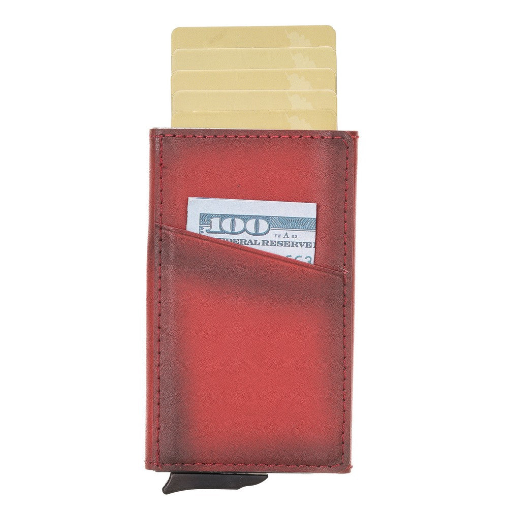 Pinario | RFID Blocking Pop-Up Card Holder | Red | Leather