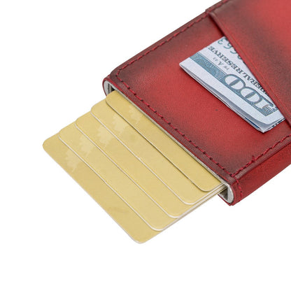 Pinario | RFID Blocking Pop-Up Card Holder | Red | Leather