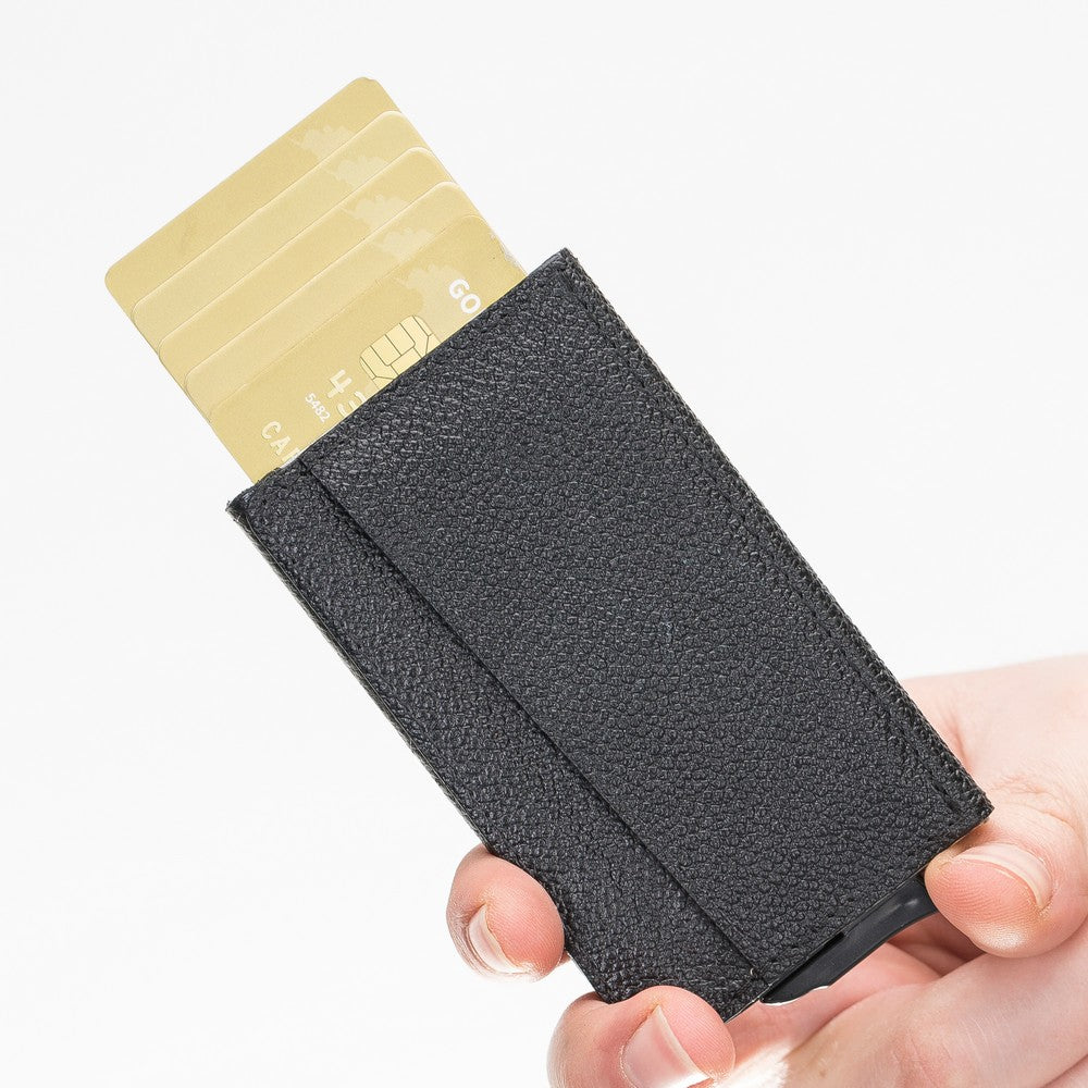 Pinario | Men's RFID Blocking Pop-Up Leather Card Holder | Black | Minimalist