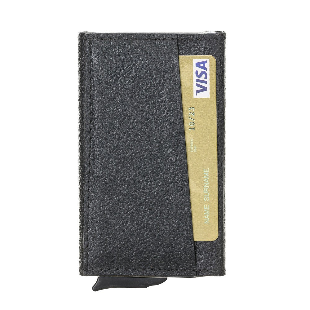 Pinario | Men's RFID Blocking Pop-Up Leather Card Holder | Black | Minimalist