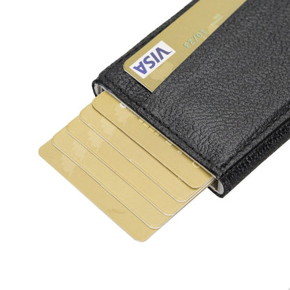 Pinario | Men's RFID Blocking Pop-Up Leather Card Holder | Black | Minimalist