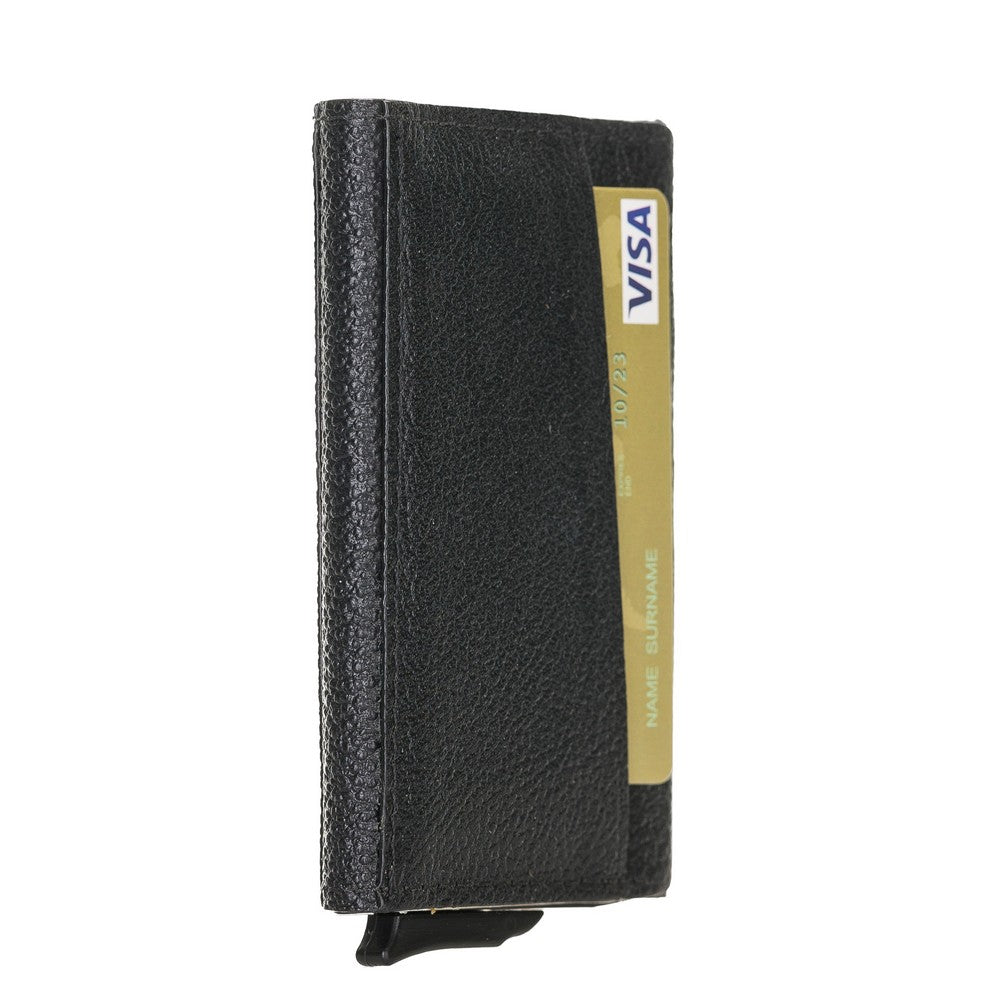 Pinario | Men's RFID Blocking Pop-Up Leather Card Holder | Black | Minimalist