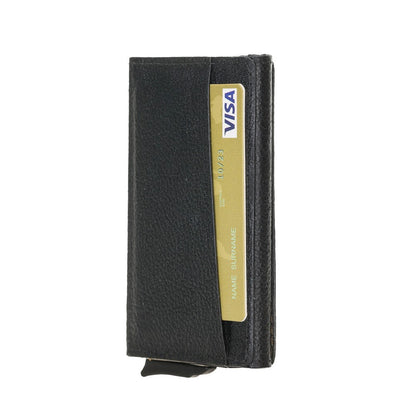 Pinario | Men's RFID Blocking Pop-Up Leather Card Holder | Black | Minimalist