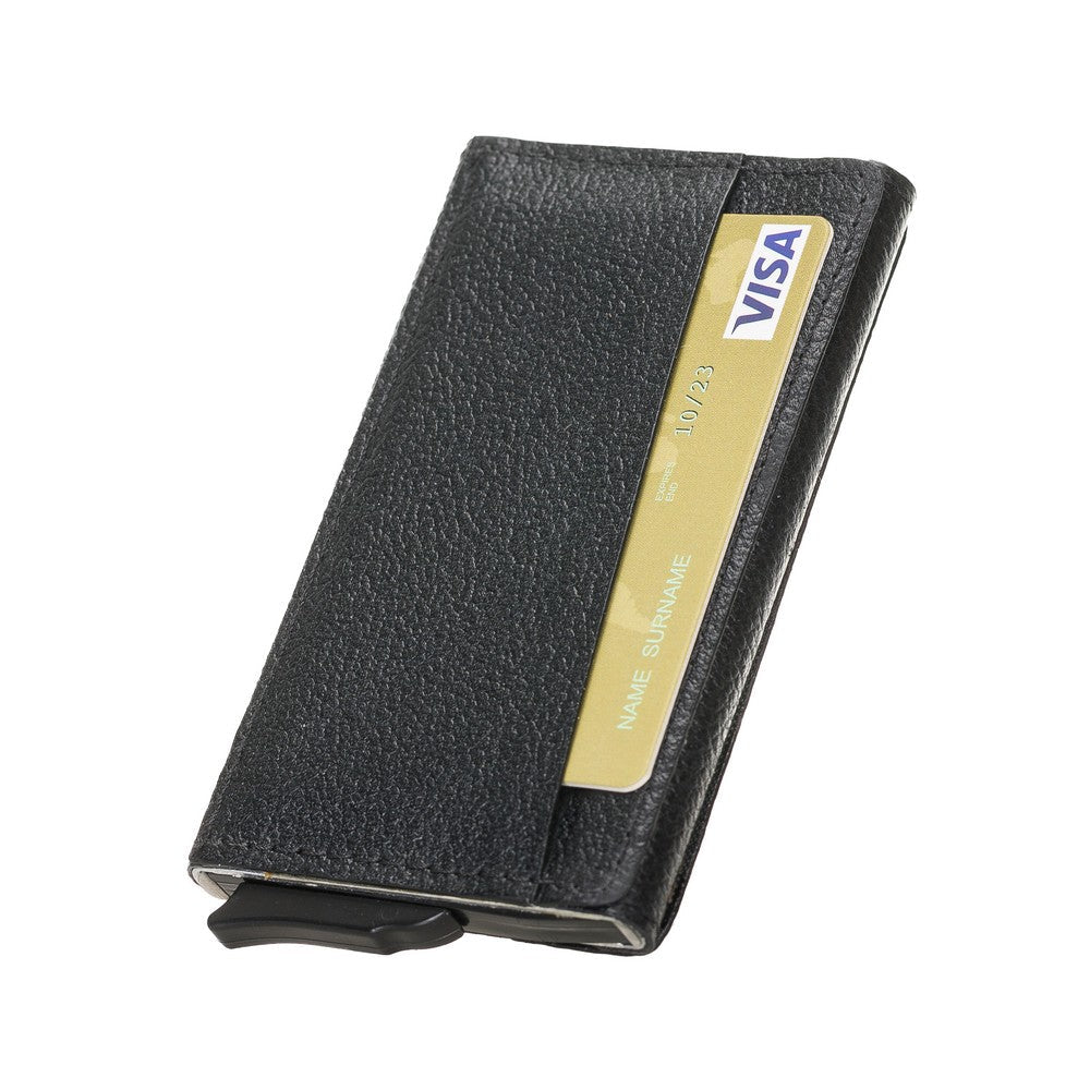 Pinario | Men's RFID Blocking Pop-Up Leather Card Holder | Black | Minimalist