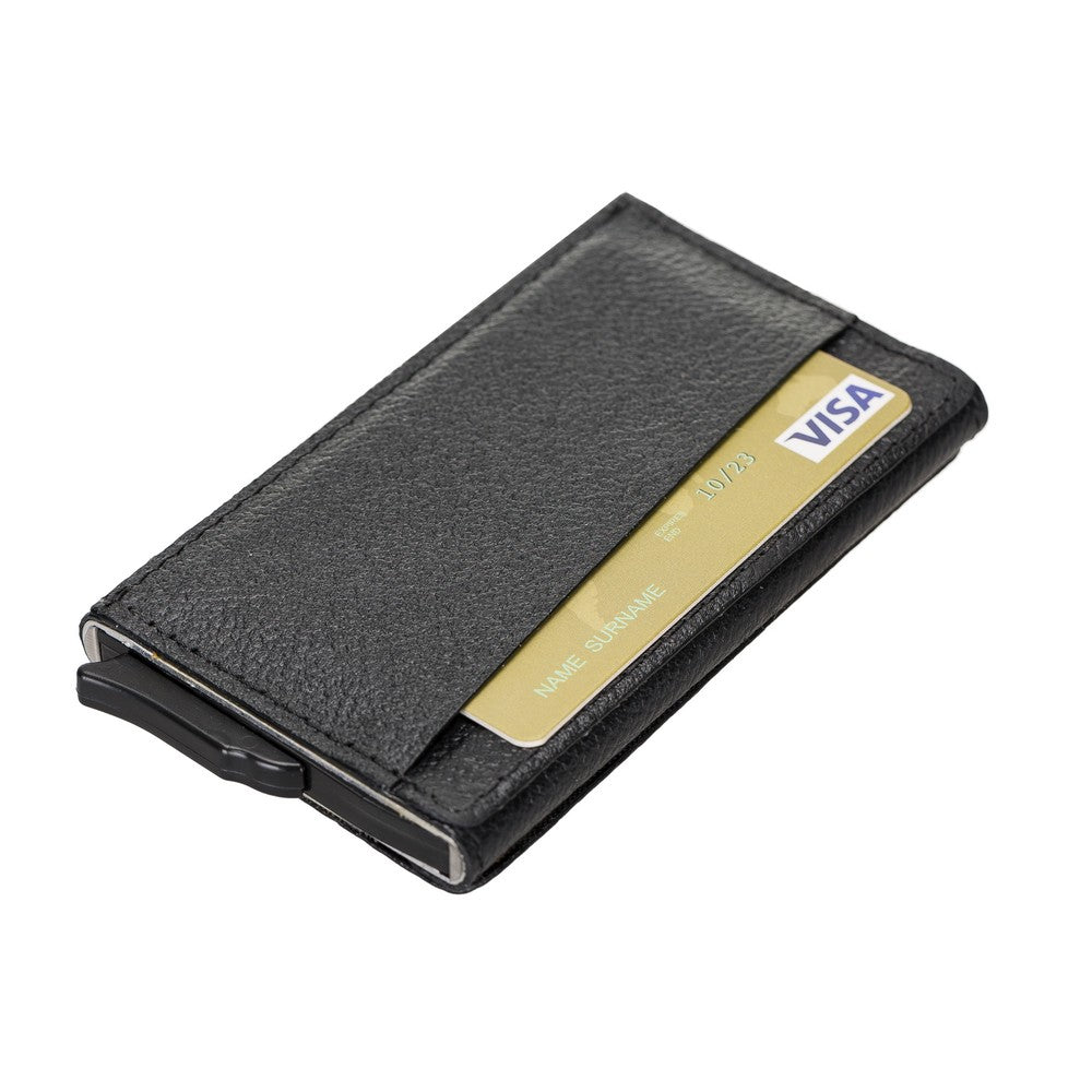 Pinario | Men's RFID Blocking Pop-Up Leather Card Holder | Black | Minimalist