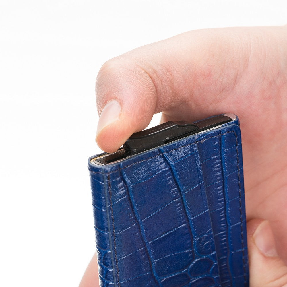 Pinario | Men's Dark Blue Premium Leather Card Holder | Pop-Up Design | RFID Blocking