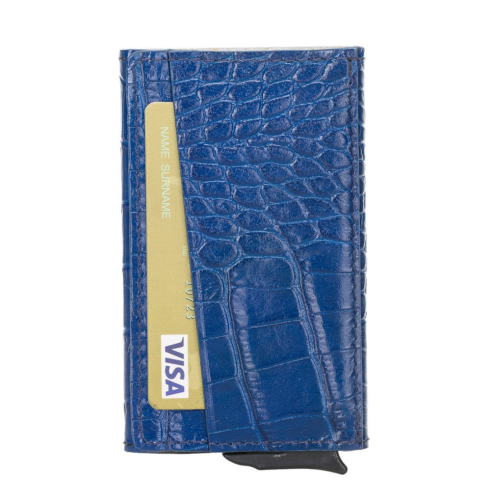 Pinario | Men's Dark Blue Premium Leather Card Holder | Pop-Up Design | RFID Blocking