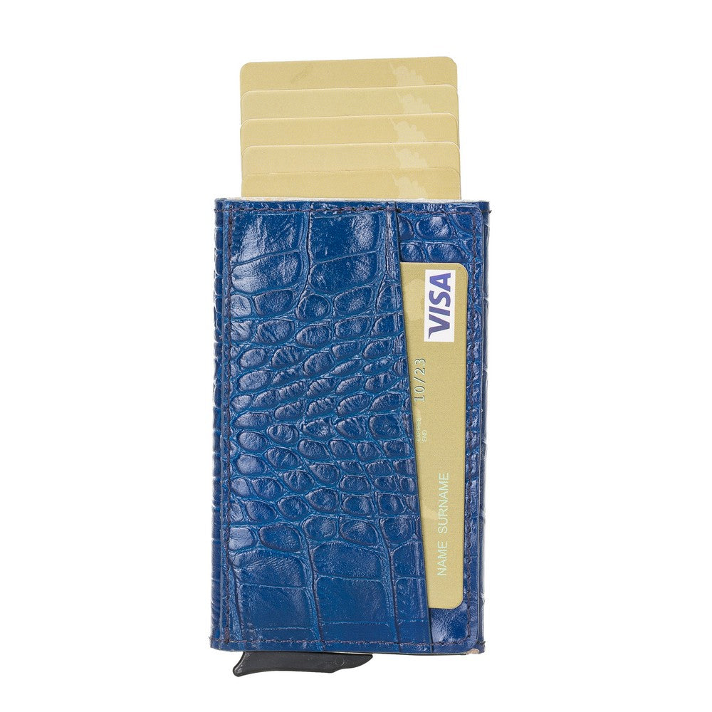 Pinario | Men's Dark Blue Premium Leather Card Holder | Pop-Up Design | RFID Blocking