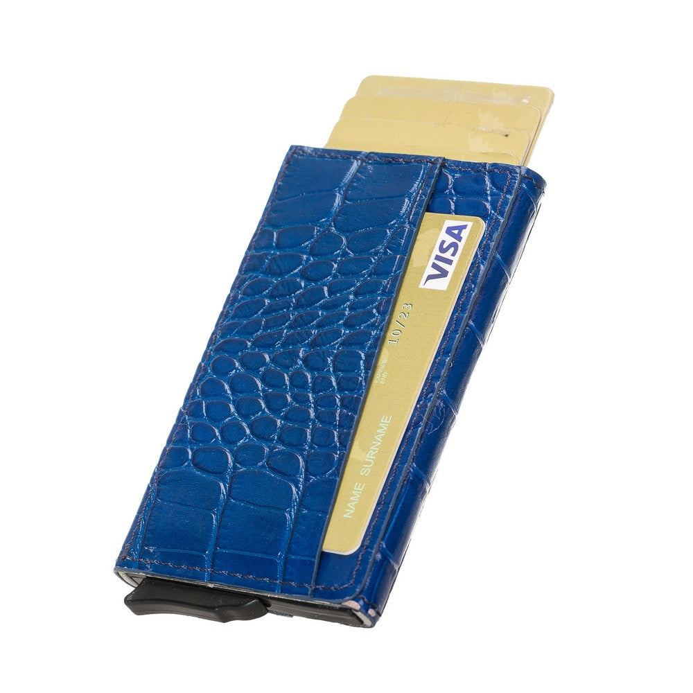 Pinario | Men's Dark Blue Premium Leather Card Holder | Pop-Up Design | RFID Blocking