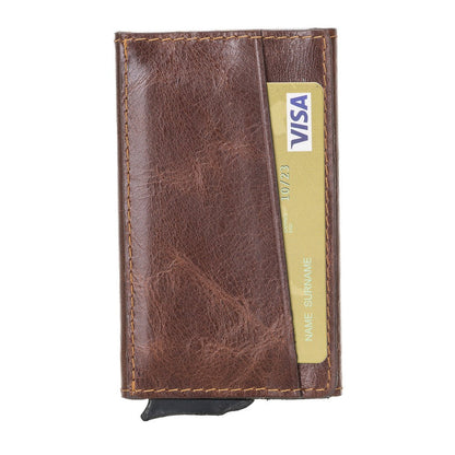 Pinario | Brown Premium Leather Card Holder | Pop-Up Design | RFID Blocking