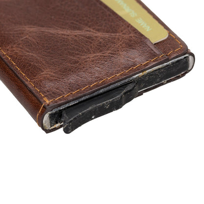 Pinario | Brown Premium Leather Card Holder | Pop-Up Design | RFID Blocking