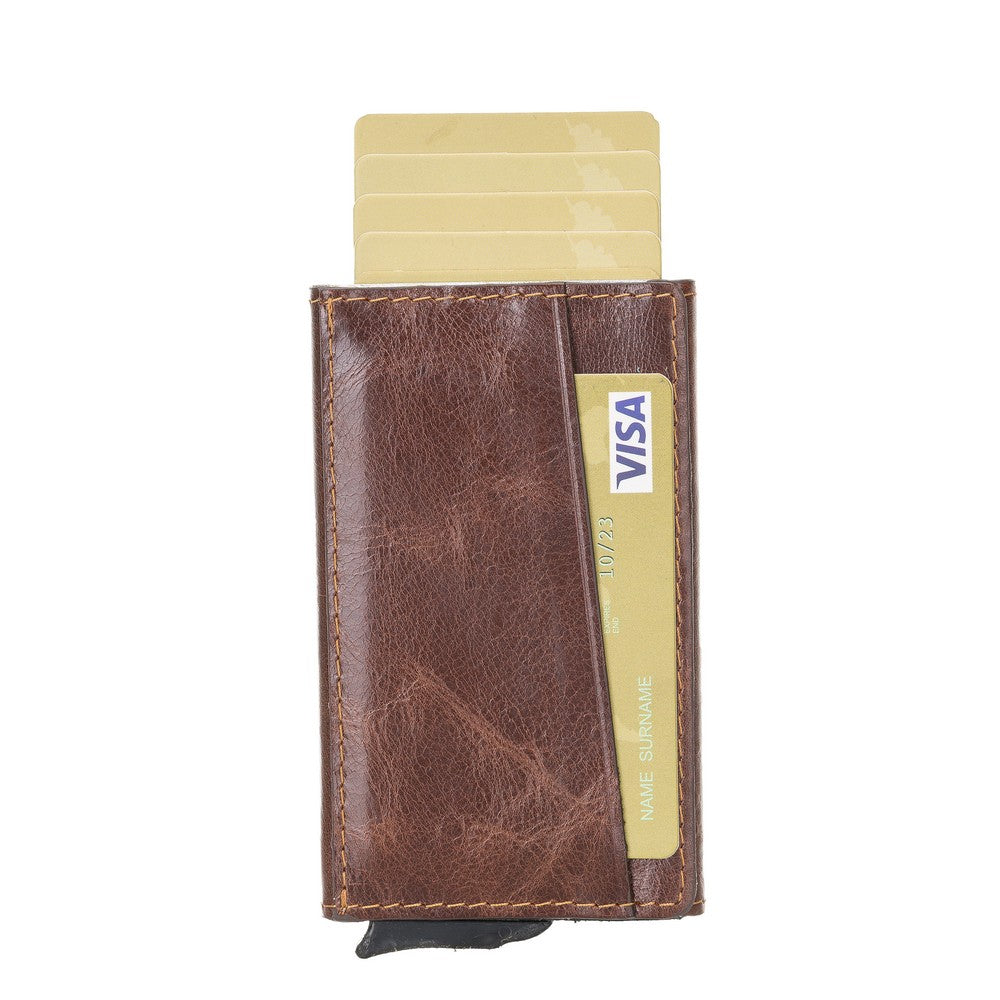 Pinario | Brown Premium Leather Card Holder | Pop-Up Design | RFID Blocking