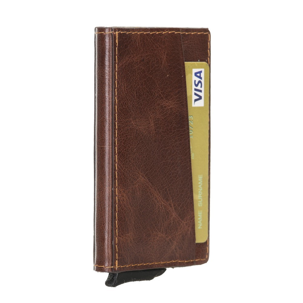 Pinario | Brown Premium Leather Card Holder | Pop-Up Design | RFID Blocking