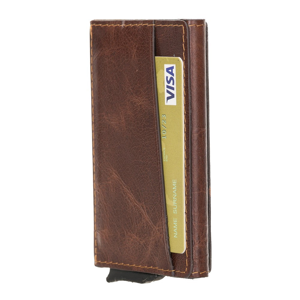 Pinario | Brown Premium Leather Card Holder | Pop-Up Design | RFID Blocking