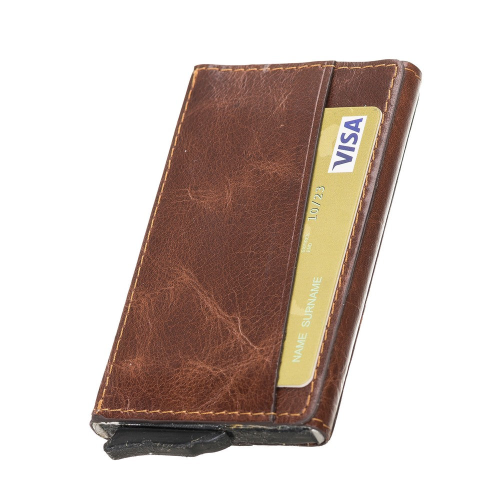 Pinario | Brown Premium Leather Card Holder | Pop-Up Design | RFID Blocking