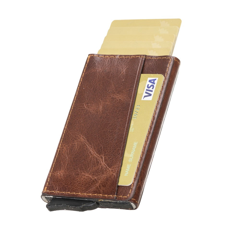 Pinario | Brown Premium Leather Card Holder | Pop-Up Design | RFID Blocking