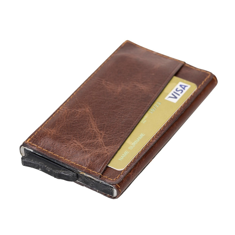 Pinario | Brown Premium Leather Card Holder | Pop-Up Design | RFID Blocking