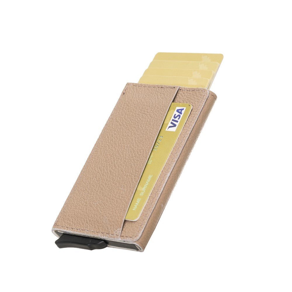 Pinario | RFID Blocking Pop-Up Card Holder | Beige | Leather