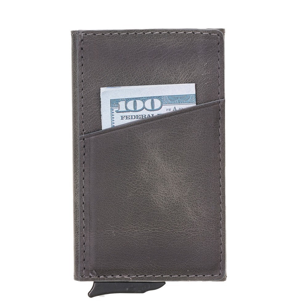 Pinario | Men's RFID Blocking Pop Up Leather Card Holder | Grey | Sleek & Minimalist