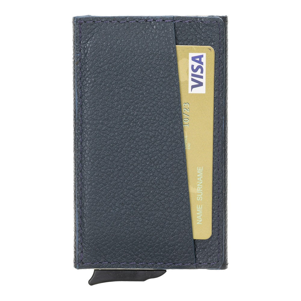 Pinario | Men's RFID Blocking Pop-Up Leather Card Holder | Dark Blue | Sleek & Compact