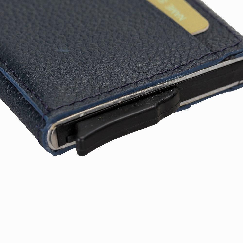 Pinario | Men's RFID Blocking Pop-Up Leather Card Holder | Dark Blue | Sleek & Compact