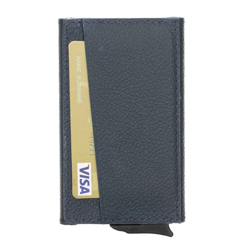 Pinario | Men's RFID Blocking Pop-Up Leather Card Holder | Dark Blue | Sleek & Compact