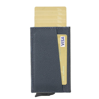 Pinario | Men's RFID Blocking Pop-Up Leather Card Holder | Dark Blue | Sleek & Compact