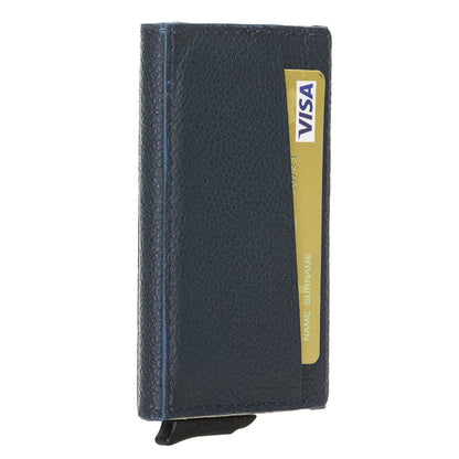 Pinario | Men's RFID Blocking Pop-Up Leather Card Holder | Dark Blue | Sleek & Compact