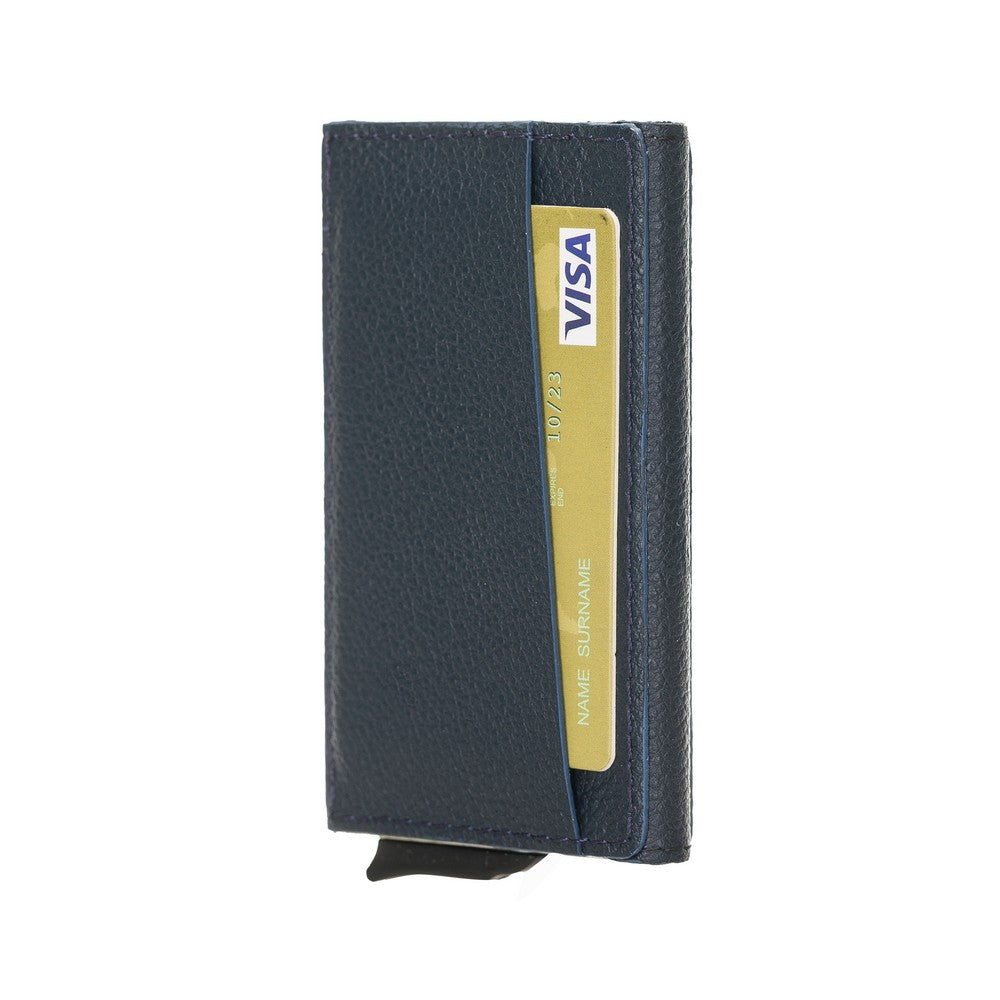 Pinario | Men's RFID Blocking Pop-Up Leather Card Holder | Dark Blue | Sleek & Compact