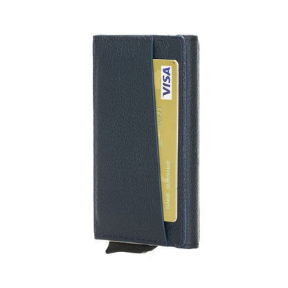 Pinario | Men's RFID Blocking Pop-Up Leather Card Holder | Dark Blue | Sleek & Compact