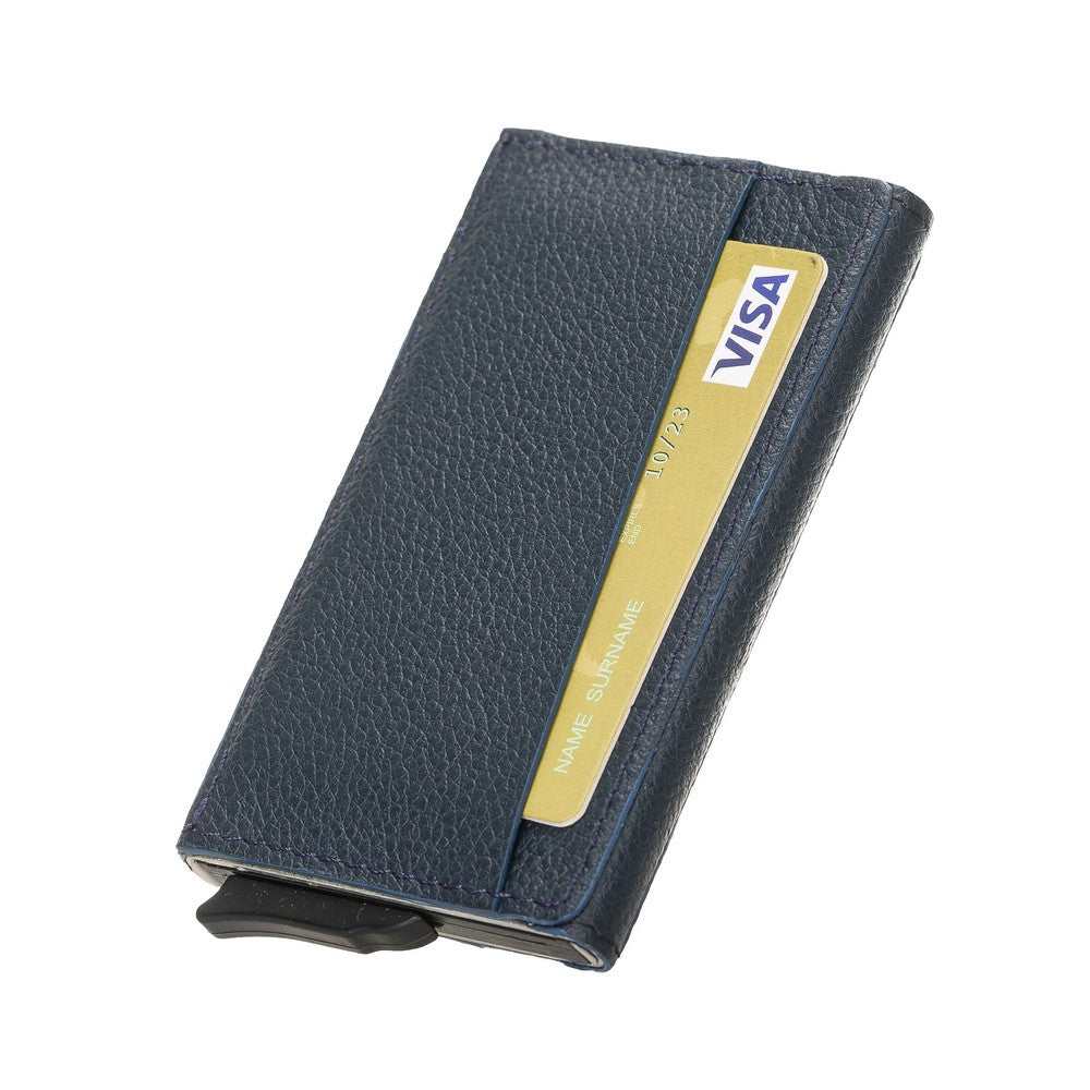 Pinario | Men's RFID Blocking Pop-Up Leather Card Holder | Dark Blue | Sleek & Compact